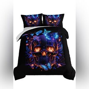 Vibrant Skull and Butterfly Bedding Duvet Full Set